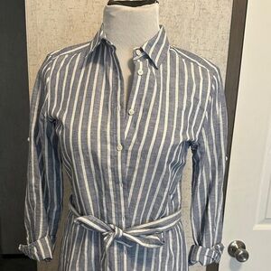 Brooks brothers linen stripe shirt dress 6 blue & White/green Button-Up 6